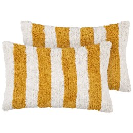 2 poduszki dekoracyjne tuftowane bawełniane w paski 30 x 50 cm białe z żółtym HELIANTHUS Lumarko!