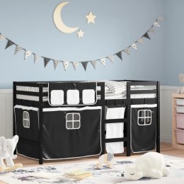 Dziecięce łóżko na antresoli, czarno-białe zasłonki, 90x200 cm Lumarko!