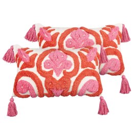 2 bawełniane poduszki dekoracyjne tuftowane z frędzlami 30 x 50 cm różowo-czerwone FRAKSINUS Lumarko!