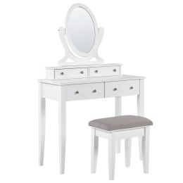 Toaletka 4 szuflady owalne lustro ze stołkiem biała LUNE Lumarko!