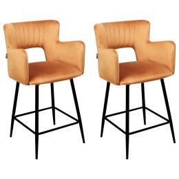 Zestaw 2 krzeseł barowych welurowe pomarańczowe SANILAC Lumarko!