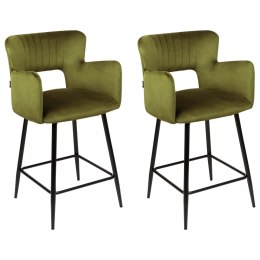 Zestaw 2 krzeseł barowych welurowe zielony oliwkowy SANILAC Lumarko!