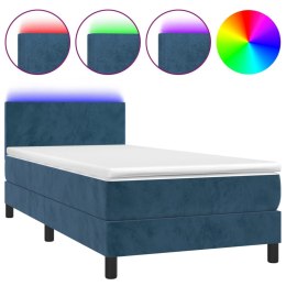 Łóżko kontynentalne, materac i LED, niebieski aksamit 80x200 cm Lumarko!