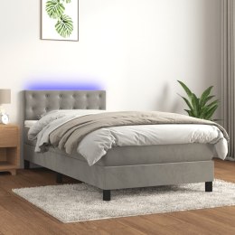 Łóżko kontynentalne z materacem i LED, szare 100x200cm, aksamit Lumarko!
