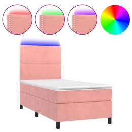 Łóżko kontynentalne z materacem i LED, różowy aksamit 80x200 cm Lumarko!