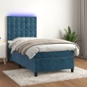 Łóżko kontynentalne, materac i LED, niebieski aksamit 100x200cm Lumarko!