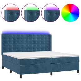 Łóżko kontynentalne, materac i LED, niebieski aksamit 200x200cm