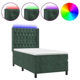 Łóżko kontynentalne z materacem i LED zielony aksamit 80x200 cm