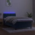 Łóżko kontynentalne, materac i LED, niebieski aksamit 100x200cm