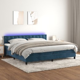 Łóżko kontynentalne, materac i LED, niebieski aksamit 200x200cm Lumarko!
