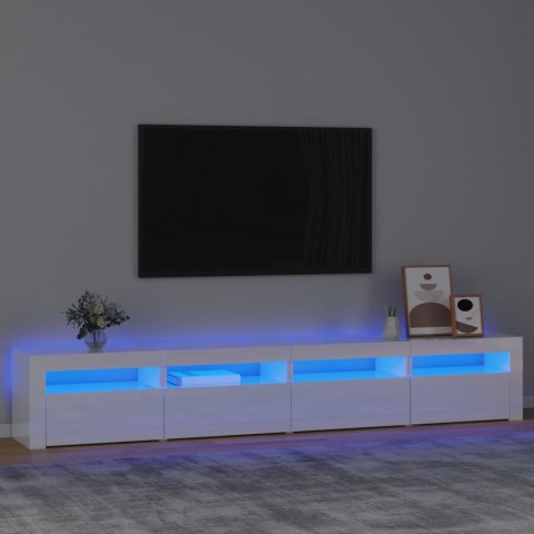Szafka pod TV z oświetleniem LED, biała z połyskiem,240x35x40cm Lumarko!