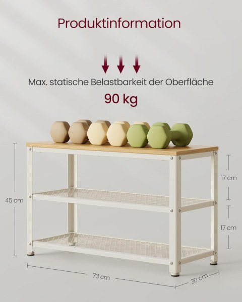 Ławka na buty z 2 półkami z siatki do przechowywania butów 30 x 73 x 45 cm do przedpokoju, przedpokoju, salonu, metalowej ramy, 