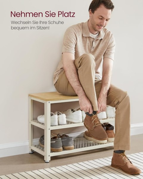 Ławka na buty z 2 półkami z siatki do przechowywania butów 30 x 73 x 45 cm do przedpokoju, przedpokoju, salonu, metalowej ramy, 