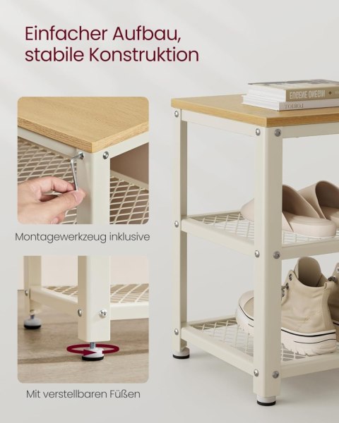 Ławka na buty z 2 półkami z siatki do przechowywania butów 30 x 73 x 45 cm do przedpokoju, przedpokoju, salonu, metalowej ramy, 