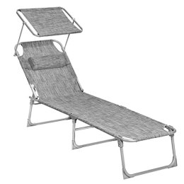 Leżak, leżak, rozkładane krzesło do opalania, z zagłówkiem, regulowanym oparciem, osłona przeciwsłoneczna, lekki, składany, 53 x