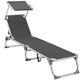 Leżak, leżak, rozkładane krzesło z osłoną przeciwsłoneczną, regulowane oparcie, składane, lekki, 55 x 193 x 31 cm, nośność 150 k