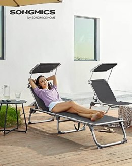 Leżak, leżak, rozkładane krzesło z osłoną przeciwsłoneczną, regulowane oparcie, składane, lekki, 55 x 193 x 31 cm, nośność 150 k