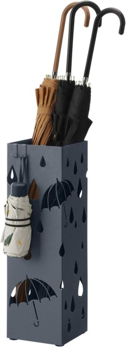 Metalowy stojak na parasole, kwadratowy uchwyt na parasole z tacką ociekową i 4 haczykami, 15,5 x 15,5 x 49 cm, antracytowy szar