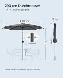 Parasol ogrodowy 290 cm, UPF 50+, Osłona przeciwsłoneczna, Nachylenie 30° w 2 kierunkach, Korba do otwierania i zamykania, do og