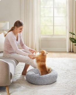 Sofa dla psa, legowisko dla kota, powierzchnia z miękkiego aksamitu PV, 60 cm, szary