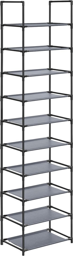 Półka na buty, Półka na buty, 10 poziomów, Otwarta szafka na buty, Przechowywanie butów, Wąska, 45 x 28 x 173 cm, Metalowa rama,