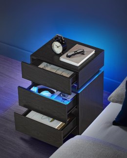 Stolik nocny z oświetleniem LED, stolik boczny, szafka nocna, stolik pod sofę, regulowane kolory, 3 szuflady, sypialnia, nowocze