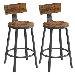 Stołki barowe , stołki kuchenne, zestaw 2 wysokich krzeseł barowych z oparciem, stalowa rama, wysokość siedziska 62,5 cm, łatwy 