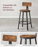 Stołki barowe , stołki kuchenne, zestaw 2 wysokich krzeseł barowych z oparciem, stalowa rama, wysokość siedziska 62,5 cm, łatwy
