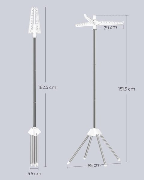 Suszarka do ubrań, Suszarka do ubrań z 3 obrotowymi ramionami do wieszaków, Składany wieszak na pranie z 4 nogami, stal nierdzew