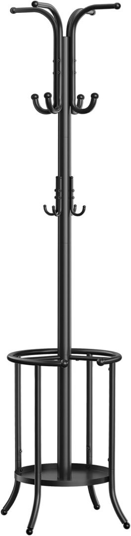 Wieszak z parasolnikiem 12 haczyków 175 cm czarny