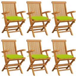 VidaXL Krzesła ogrodowe, jasnozielone poduszki, 6 szt., drewno tekowe