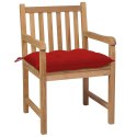 VidaXL Krzesła ogrodowe z czerwonymi poduszkami, 8 szt., drewno tekowe