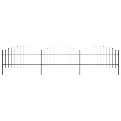 VidaXL Panele ogrodzeniowe z grotami, stal, (1-1,25) x 5,1 m, czarne