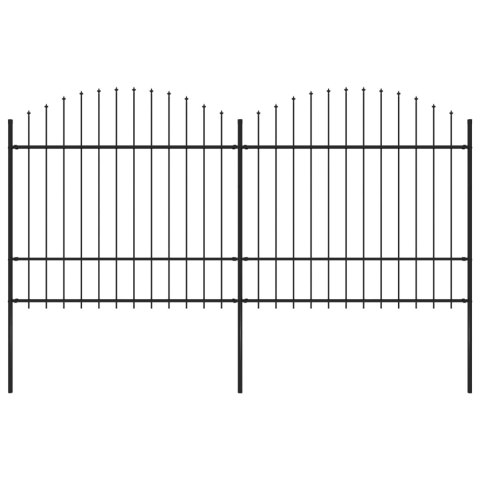 VidaXL Panele ogrodzeniowe z grotami, stal, (1,5-1,75) x 3,4 m, czarne