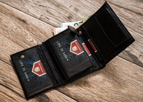 Czarny, pionowy portfel męski ze skóry naturalnej Lumarko!