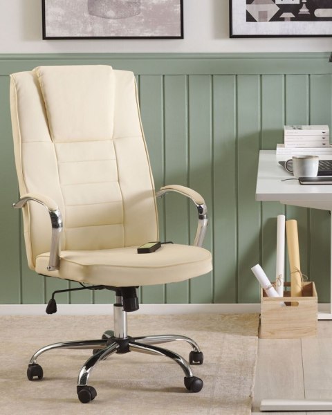 Fotel z masażem Skóra ekologiczna Beżowy GRANDEUR