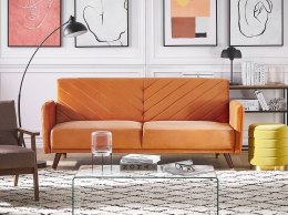 Sofa rozkładana welurowa pomarańczowa SENJA