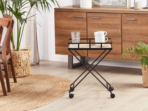 Metalowy wózek kuchenny jasne drewno z czarnym LEOTI