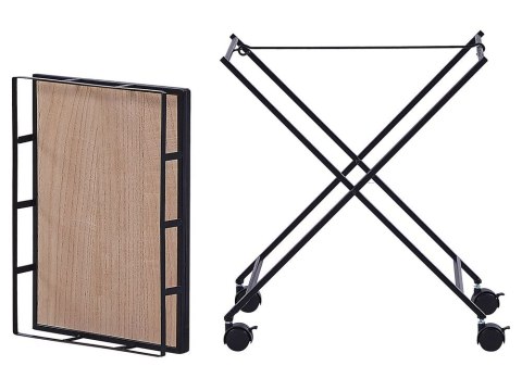 Metalowy wózek kuchenny jasne drewno z czarnym LEOTI