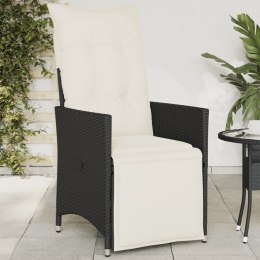 VidaXL Rozkładany fotel ogrodowy z poduszkami, czarny polirattan