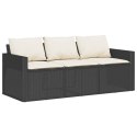 VidaXL Sofa ogrodowa z poduszkami, 3-osobowa, czarna, polirattan