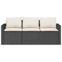 VidaXL Sofa ogrodowa z poduszkami, 3-osobowa, czarna, polirattan