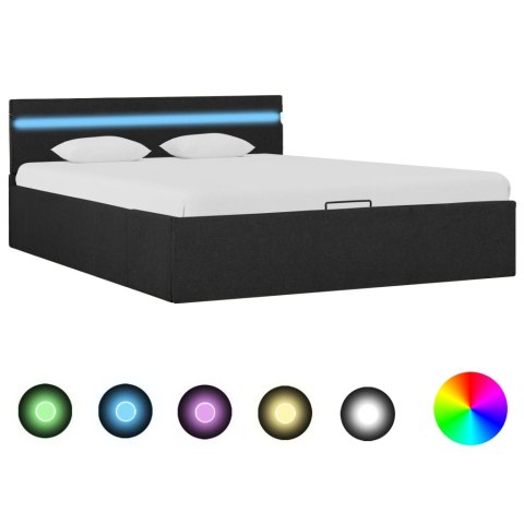 VidaXL Rama łóżka, podnośnik i LED, ciemnoszara, tkanina, 140 x 200 cm