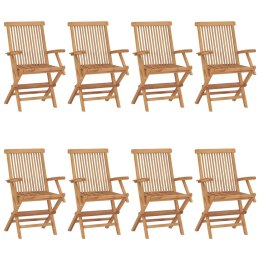 VidaXL Krzesła ogrodowe z jasnozielonymi poduszkami, 8 szt., tekowe