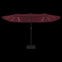 Podwójny parasol ogrodowy z LED, bordowy, 449x245 cm Lumarko!