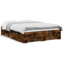 VidaXL Rama łóżka z szufladami, przydymiony dąb, 135x190 cm