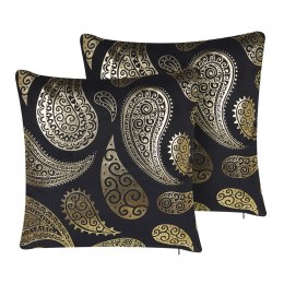 2 welurowe poduszki dekoracyjne wzór paisley 45 x 45 cm złoto-czarne URSINIA