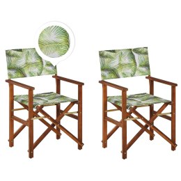 Zestaw 2 krzeseł ogrodowych i 2 wymiennych tkanin ciemne drewno akacjowe z białym / wzór w tropikalne liście CINE Lumarko!