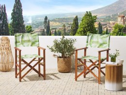Zestaw 2 krzeseł ogrodowych i 2 wymiennych tkanin ciemne drewno akacjowe z białym / wzór w tropikalne liście CINE Lumarko!