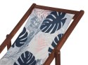 Zestaw 2 leżaków ogrodowych i 2 wymiennych tkanin ciemne drewno akacjowe z białym / wzór w liście palmowe niebieski ANZIO Lumark